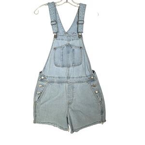 Old Navy Blue Denim Shortalls Bib Overall Shorts Vintage